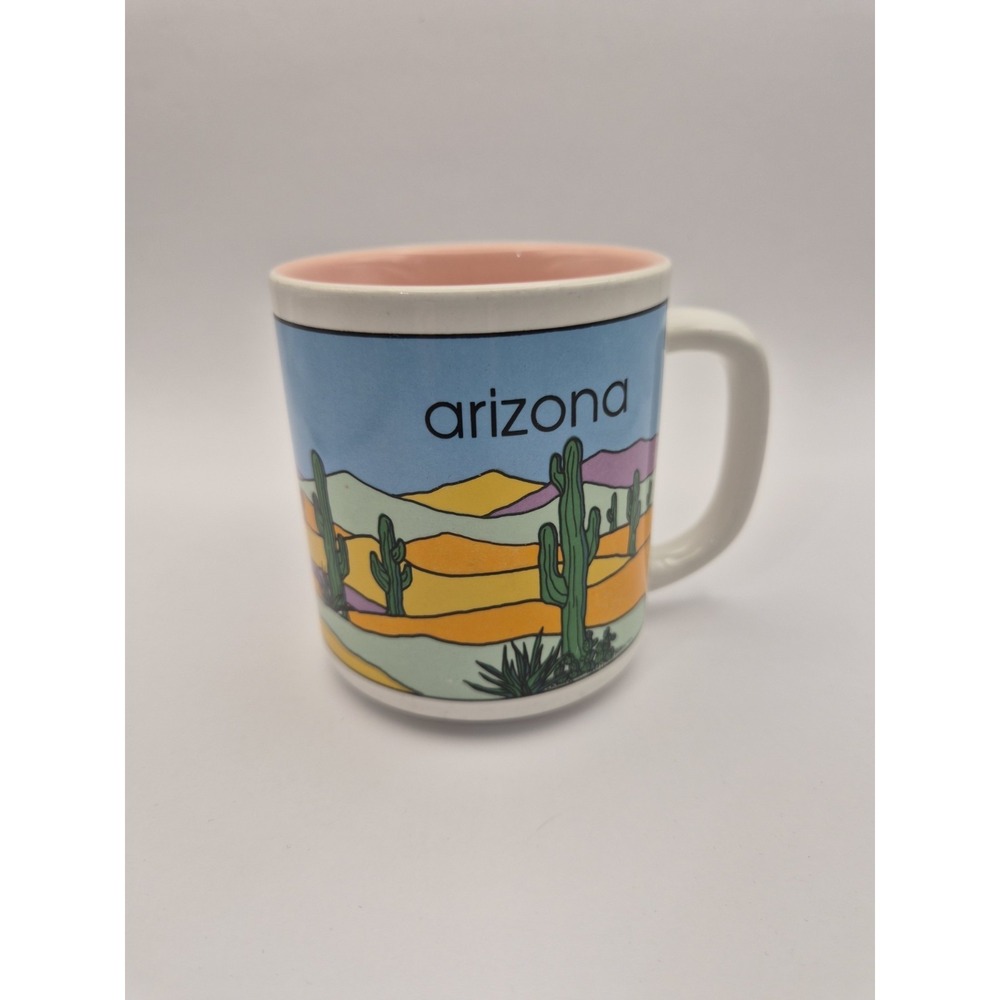 Vintage MAACK Arizona Souvenir Mug Southwestern Cactus Artwork 90's Made In USA